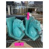 Turquoise Ceramic Horse Head Bookends