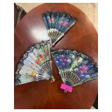 Three Fabric and Lace Hand Fans