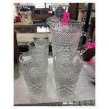 Pressed Glass Pitcher with Four Matching Tumblers