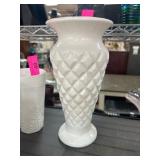 White Milk Glass Vase with Diamond Pattern