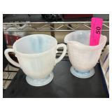 White Glass Creamer and Sugar Bowl Set