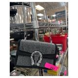 Black Handbag With Rhinestone Detailing and Chain