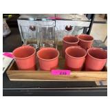 Coral Corning Mugs With Wooden Tray