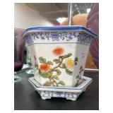Hexagonal Ceramic Planter with Floral Design
