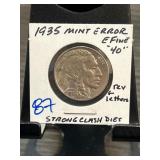 1935 Mint Error Buffalo Nickel with Clash Dies