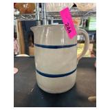 Stoneware Pitcher with Blue Band Accents