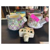 Ceramic Watering Can Figurines and Accessory