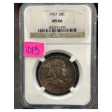 1957 Franklin Half Dollar Graded MS66