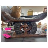 Carved Wood Stool with Metal Accents