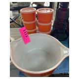 Pyrex Bowl with Wheat Design and Tupperware Contai