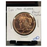 .999 Fine Copper 1 oz Peace Dollar Design Round