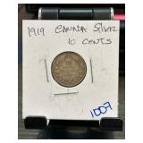 1919 Canada Silver 10 Cents Coin