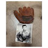 Vintage Leather Baseball Glove and Signed Photogra