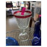 Cut Glass Goblet with Red Rim Accent