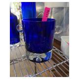 Cobalt Blue Glass Ice Bucket with Etched Design
