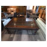 Wood and Glass Coffee Table and End Tables