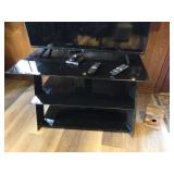Black Glass and Metal TV Stand with Shelves
