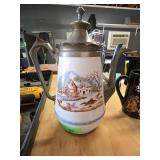 Ceramic and Pewter Lidded Coffee Pot