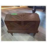 Carved Wooden Poker Chip Box With Contents