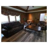 Brown Leather Reclining Sofa and Two Chairs