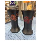 Black Lacquer Wooden Rose-Decorated Vases