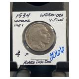 1934 Buffalo Nickel Wexler Die 1 V. Fine