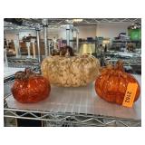 Three Blown Glass Pumpkin Figurines