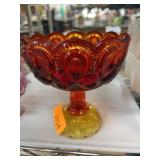 Amberina Glass Pedestal Compote Dish