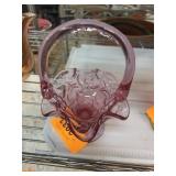 Pink Pressed Glass Basket with Handle