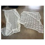 Two White Hand-Crocheted Lace Tablecloths