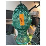 Green Pressed Glass Artichoke Finial