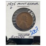 1925-D Lincoln Cent Mint Error Rotated Die