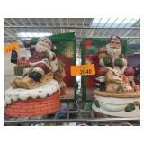 Flambro Porcelain Musical Santa Figures Pair