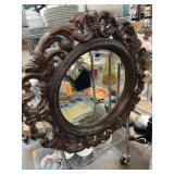 Ornate Carved Wood Oval Wall Mirror