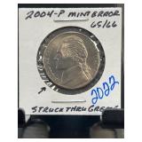 2004-P Nickel Mint Error Struck Thru Grease