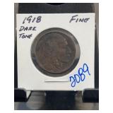 1918 Buffalo Nickel, Fine, Dark Tone