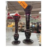 Amethyst Etched Glass Bud Vases