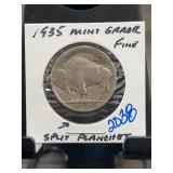 1935 Buffalo Nickel Mint Error, Split Planche