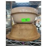 Two Mixing Bowls: Stoneware and Wood