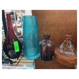 4 Colored Art Glass Vases and Bottles