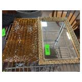 Decorative Gold Frame Mirror and Amber Glass