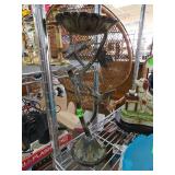 Cast Metal Hummingbird and Leaf Bird Bath