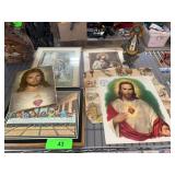 Religious Prints and Figurine Group Lot