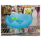 Blue Satin Glass Crimped Edge Bowl
