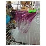 Val St Lambert Purple Swirl Art Glass Vase