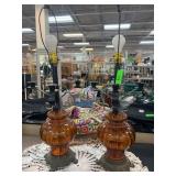 Amber Glass and Iron Lamps