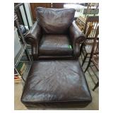 Bernhardt Leather Armchair and Ottoman