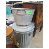Galvanized Pail, Trash Can, and Metal Grates
