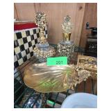 Gold Tone Vanity Set With Perfume Bottles