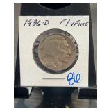 1936-D Buffalo Nickel F/VF